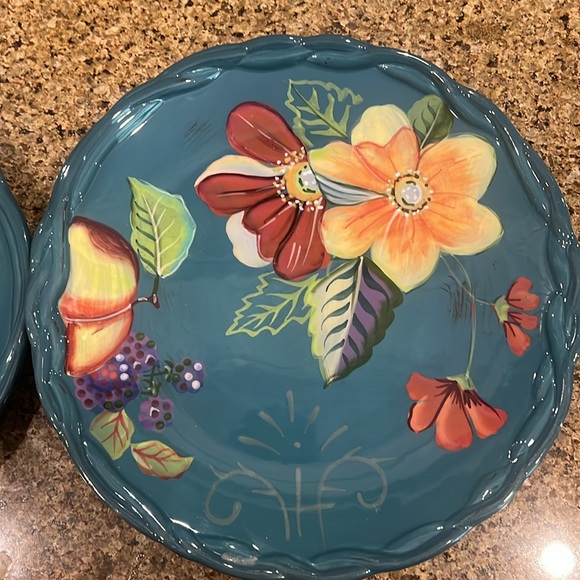 Tracy Porter Retired Teal Blossom Collection Dinner Plates - Picture 4 of 6